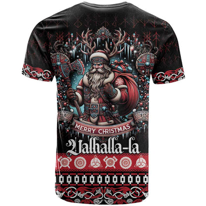 Viking Santa Christmas T-Shirt Valhalla-la Nordic Xmas Spirit Graphic Tee