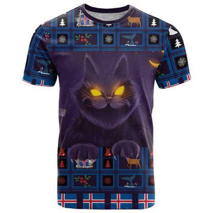 Iceland Christmas T-Shirt Yule Cat Christmas Lightning Art Graphic Tee