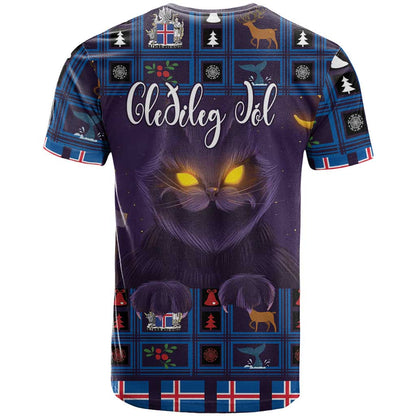 Iceland Christmas T-Shirt Yule Cat Christmas Lightning Art Graphic Tee