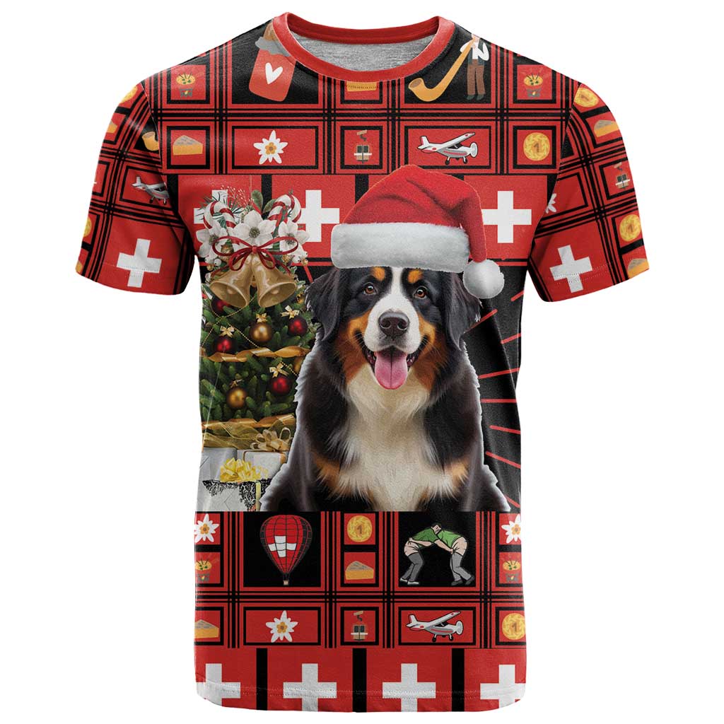 Merry Christmas Bernese Mountain Dog T-Shirt Switzerland Symbols - Lightning Art Graphic Tee