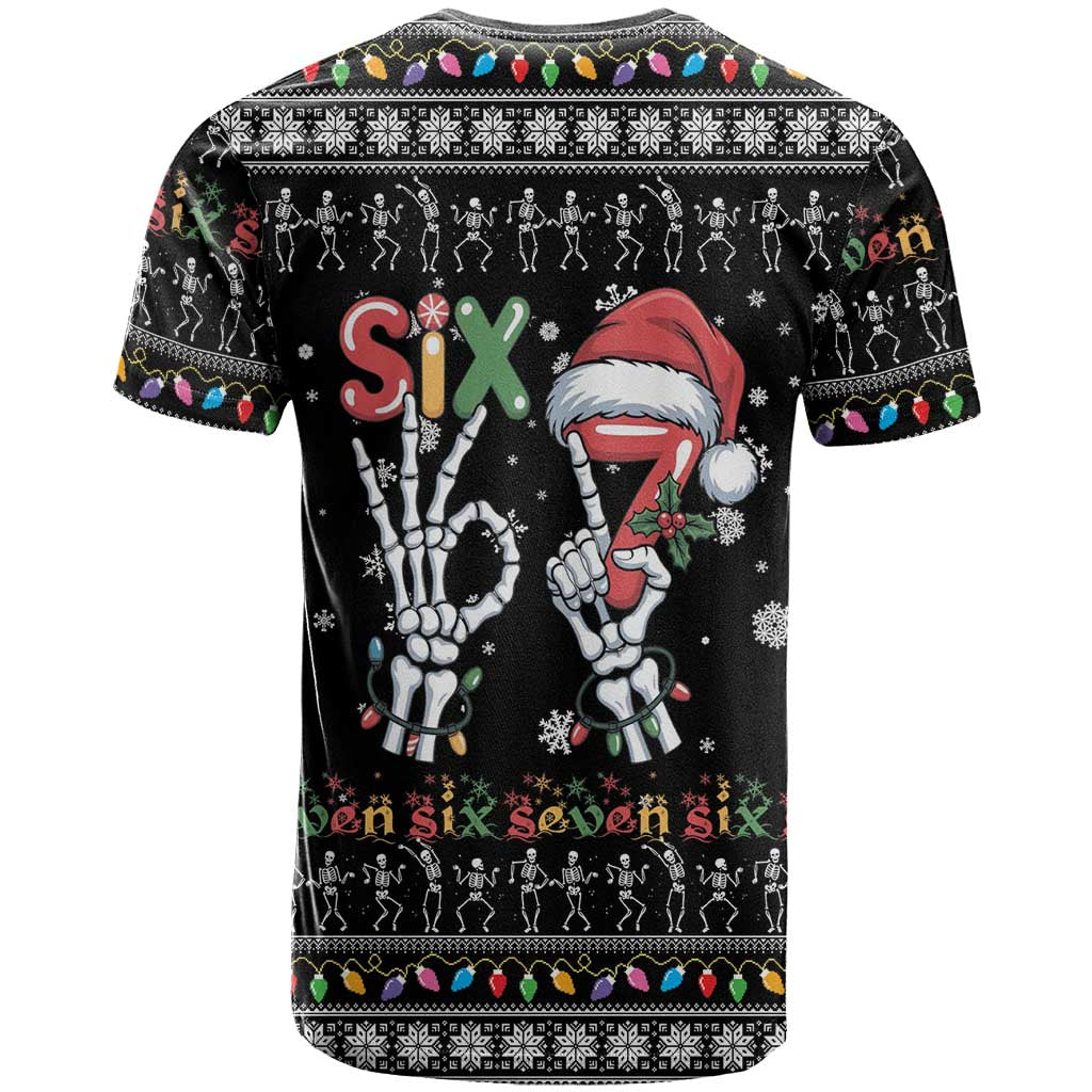 Six Seven Funny Skeleton Fingers Christmas T-Shirt Creepy Santa Skeleton Hands Graphic Tee