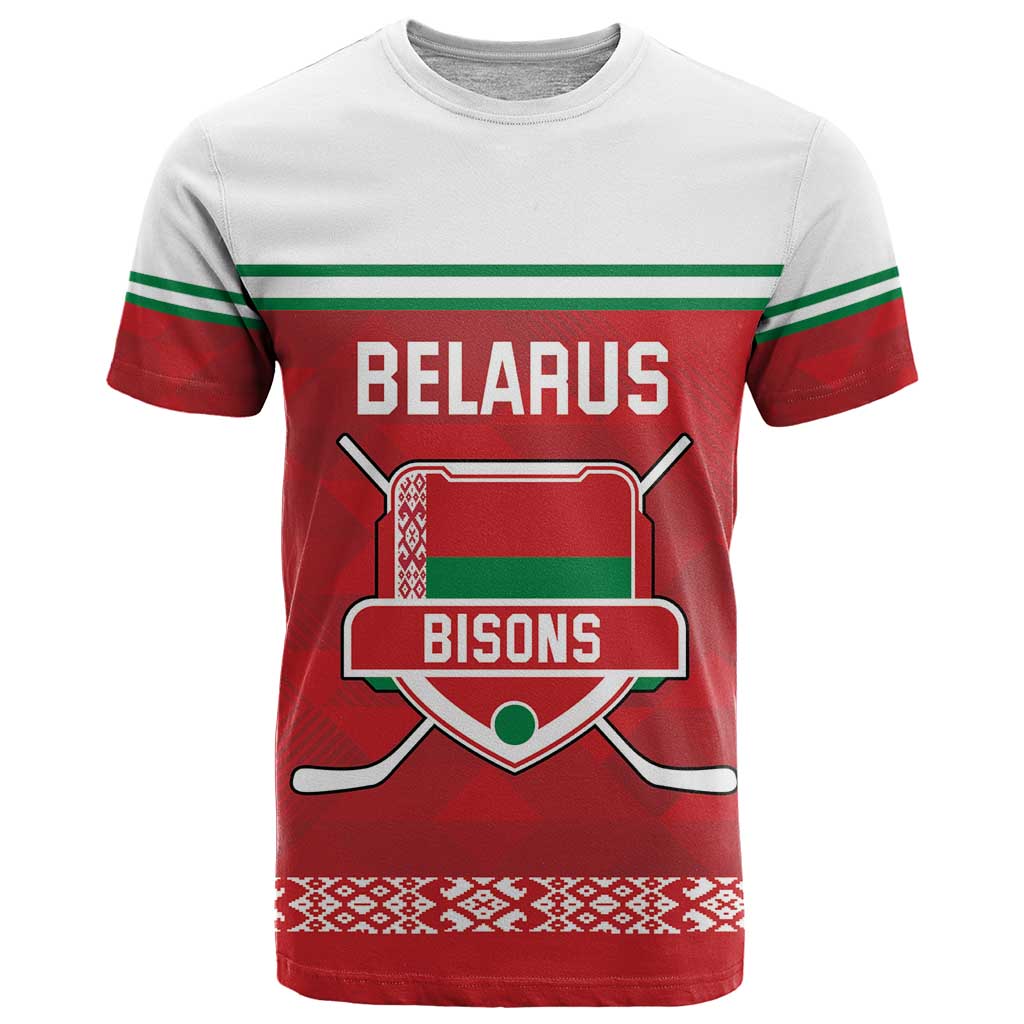 Custom Belarus Ice Hockey T-Shirt 2025 Go Bisons Red Version Graphic Tee