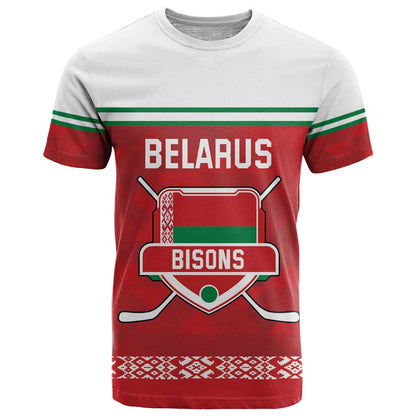 Custom Belarus Ice Hockey T-Shirt 2025 Go Bisons Red Version Graphic Tee