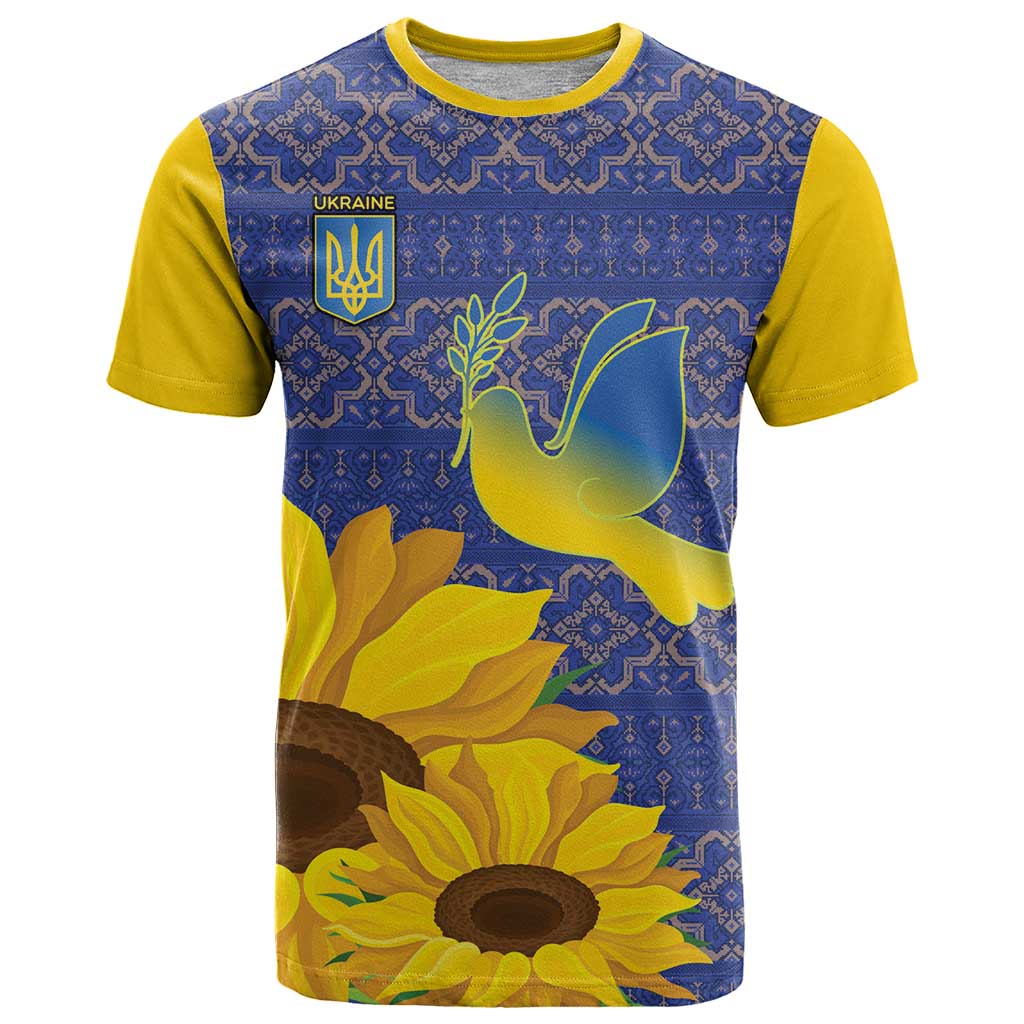 Ukraine Peace Dove T-Shirt Ukraine Sunflower With Folk Patterns Graphic Tee