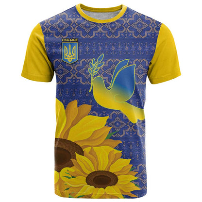 Ukraine Peace Dove T-Shirt Ukraine Sunflower With Folk Patterns Graphic Tee