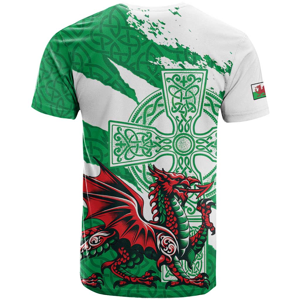 Wales Celtic Cross T-Shirt Cymru Am Byth Green Version Graphic Tee