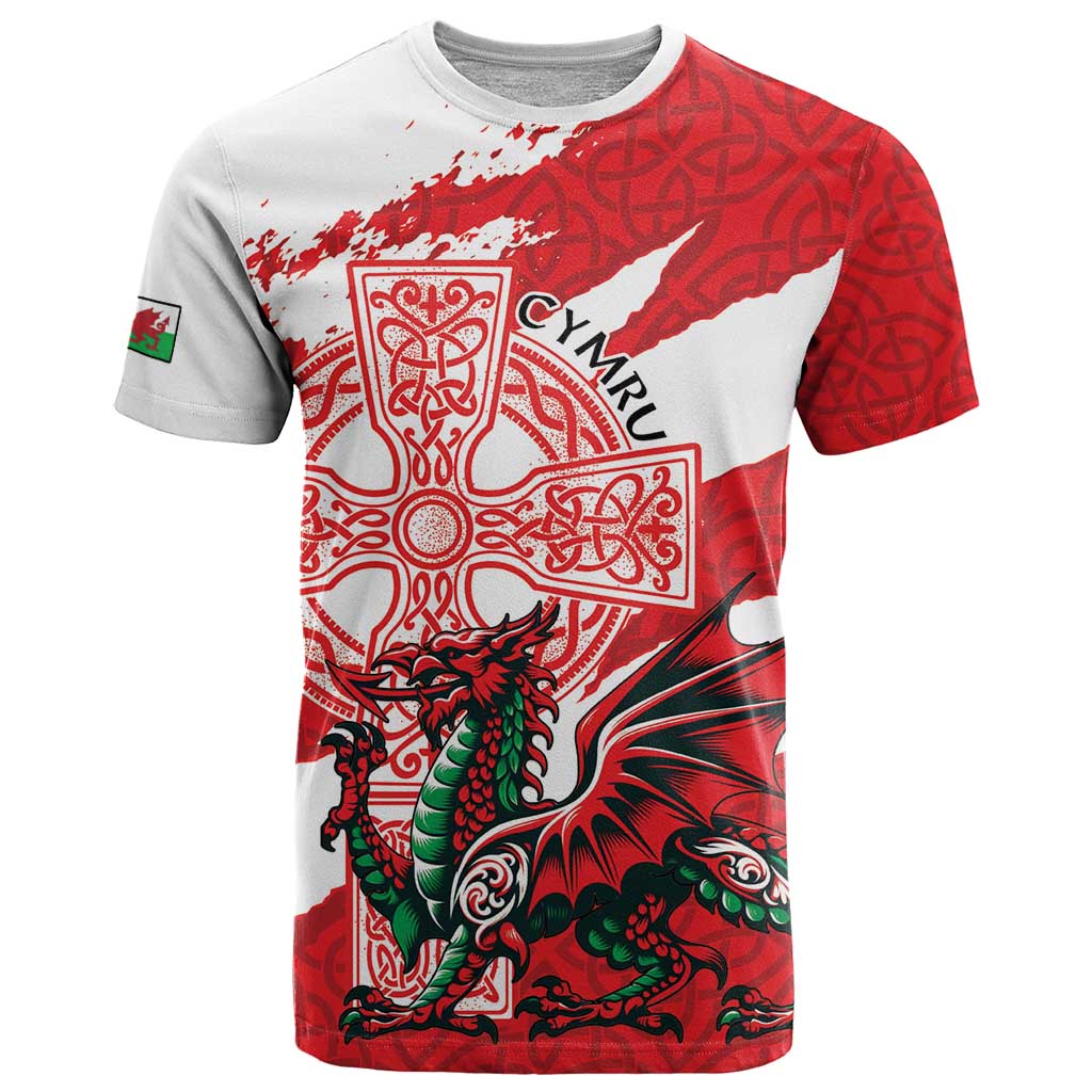 Wales Celtic Cross T-Shirt Cymru Am Byth Red Version Graphic Tee