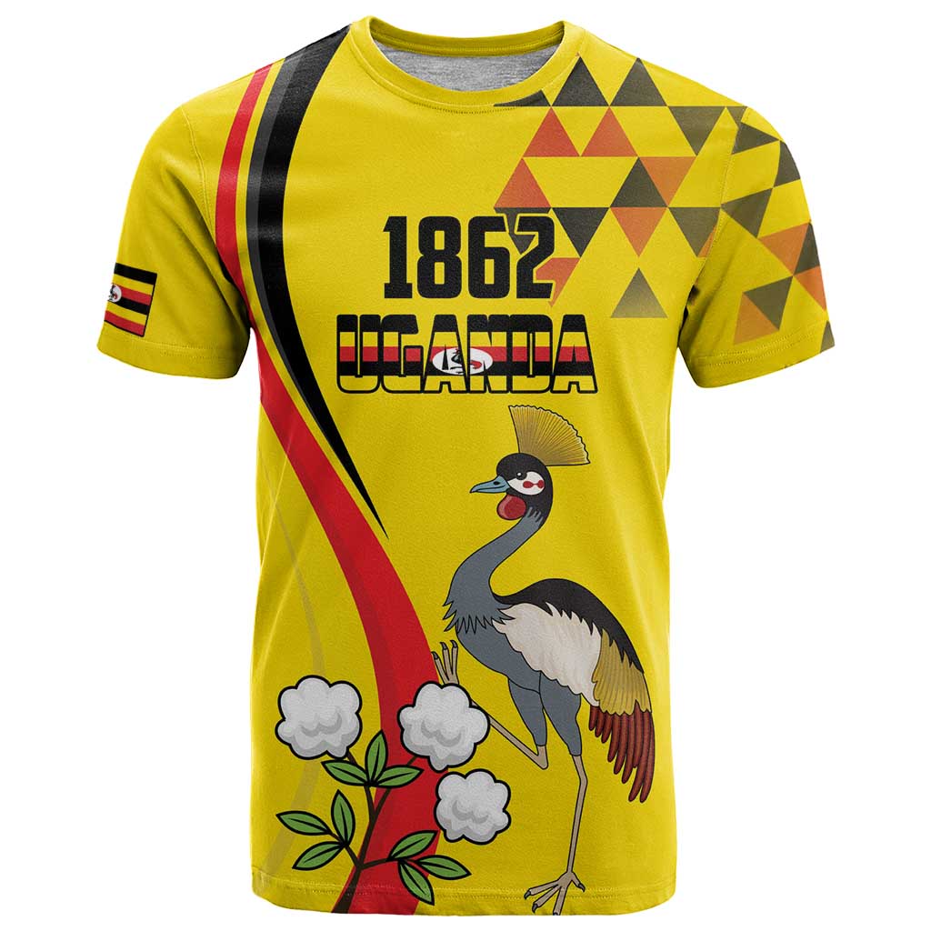 Personalized Uganda Independence Day T-Shirt Grey Crowned Crane Bird Graphic Tee