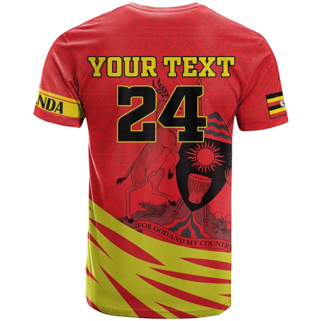 Custom Uganda Independence Day 1962 T-Shirt Coat Of Arms With Kente Patterns Graphic Tee