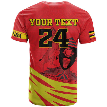 Custom Uganda Independence Day 1962 T-Shirt Coat Of Arms With Kente Patterns Graphic Tee