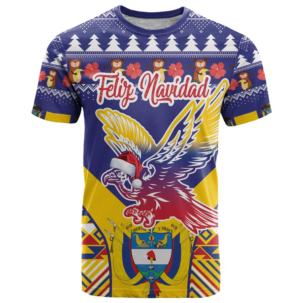 Personalized Colombia Christmas T-Shirt Andean Condor With Seamless Pattern Graphic Tee