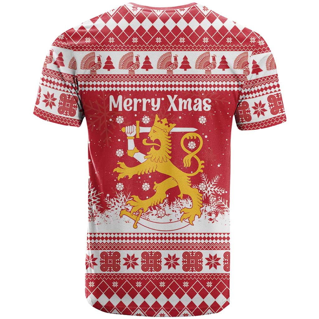 Finland Christmas Hannunvaakuna T-Shirt Hyvaa Joulua Nordic Snow Lion Red Version Graphic Tee
