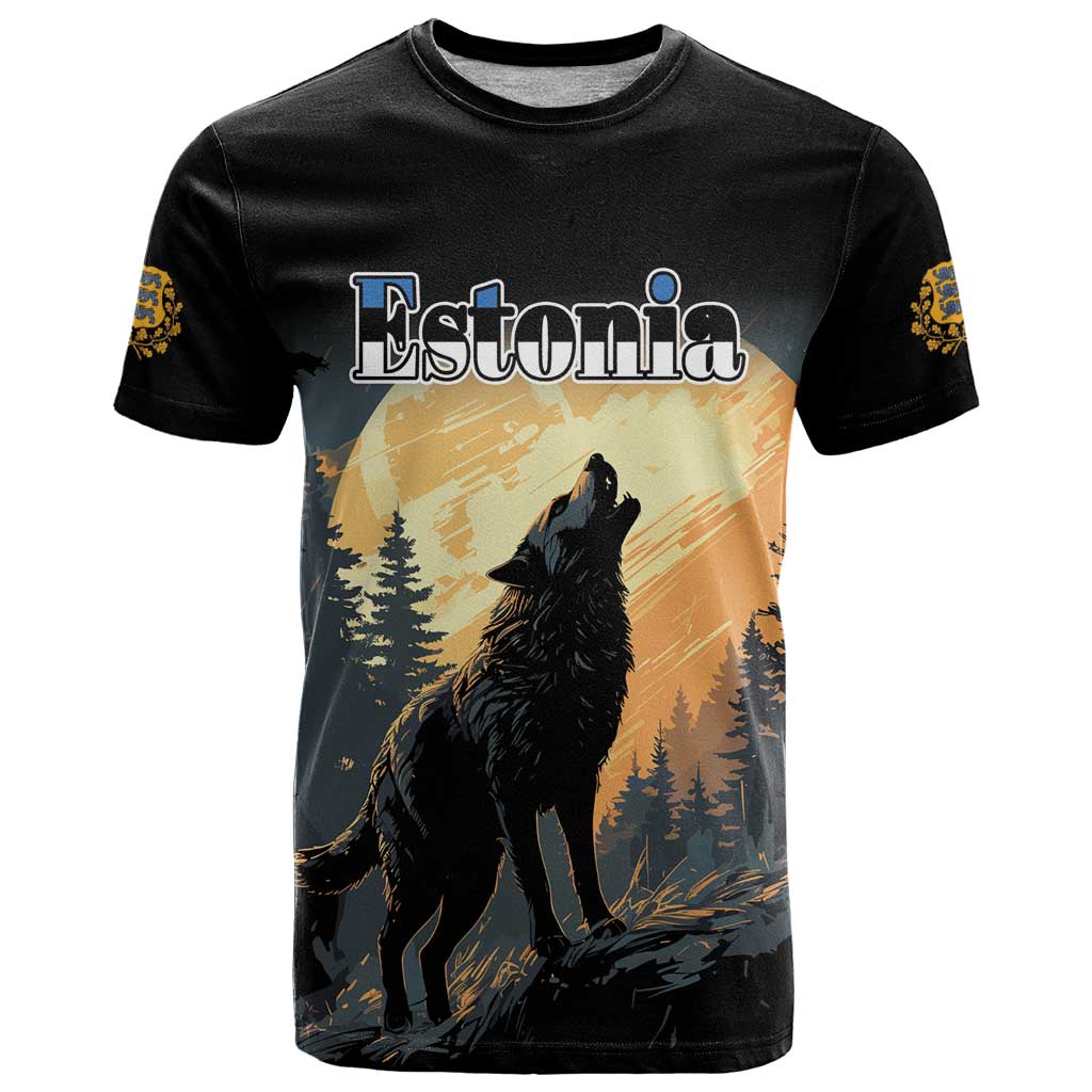 Personalized Estonia T-Shirt Wolf Howling At The Moon Graphic Tee