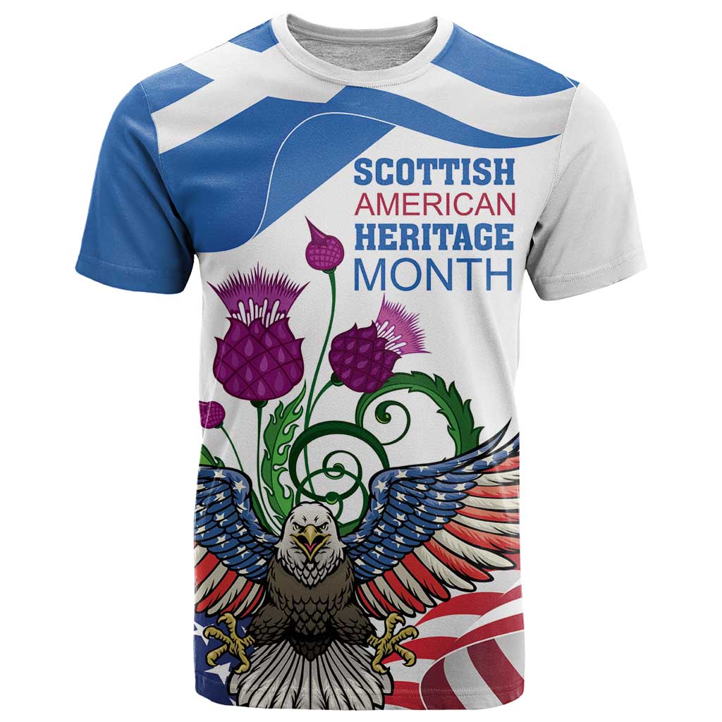 Scottish American Heritage Month T-Shirt Thistle And American Eagle Graphic Tee