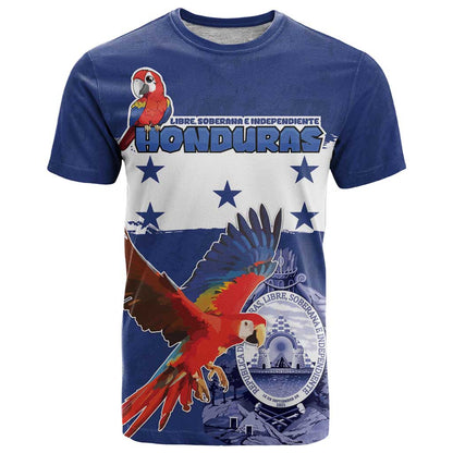 Honduras Independence Day T-Shirt Scarlet Macaw Flag Style Graphic Tee