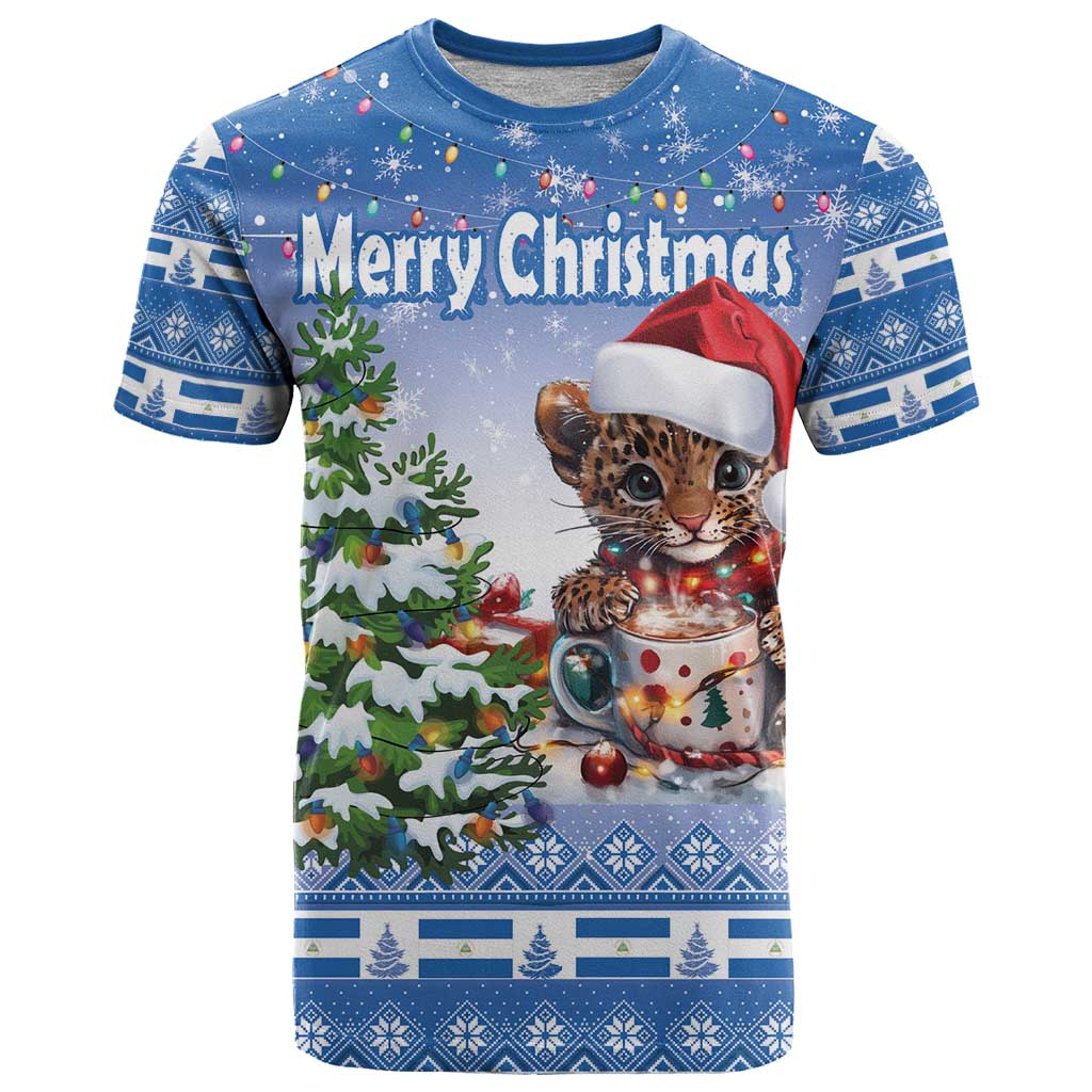 Personalized Nicaragua Christmas T-Shirt Panthera Onca Cute With Christmas Tree Graphic Tee