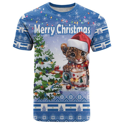 Personalized Nicaragua Christmas T-Shirt Panthera Onca Cute With Christmas Tree Graphic Tee