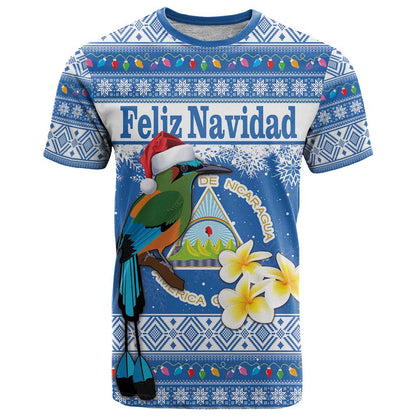 Personalized Nicaragua Christmas T-Shirt Turquoise-Browed Motmot With Coat Of Arms Graphic Tee