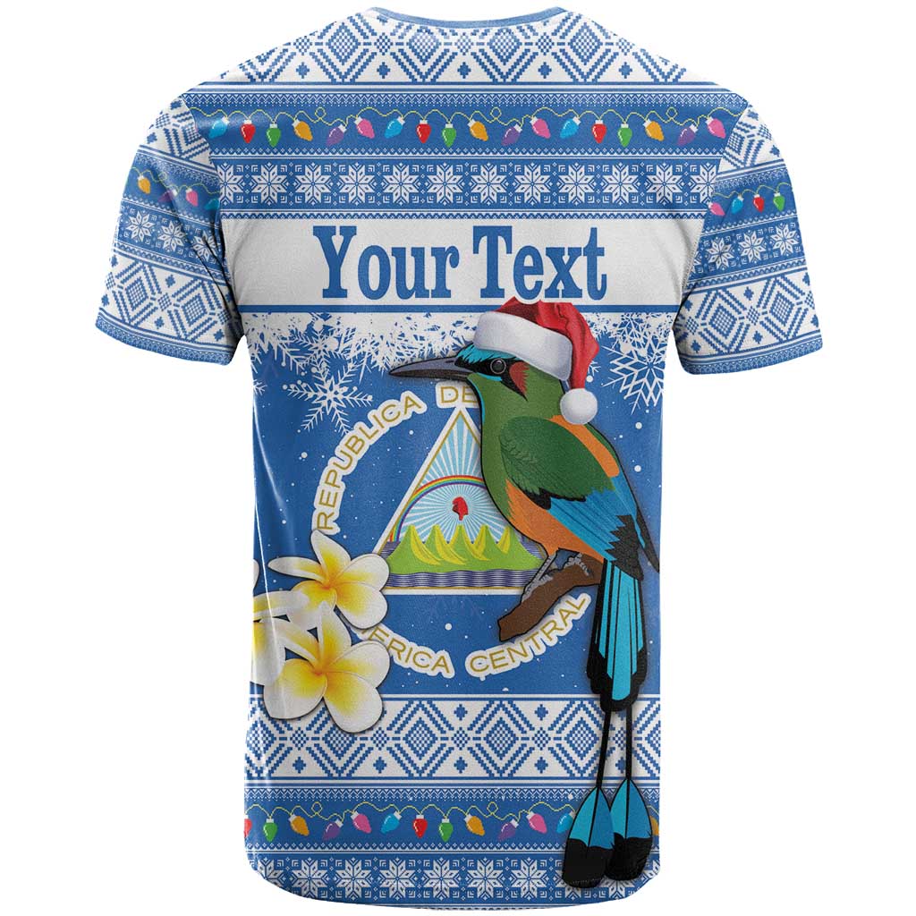 Personalized Nicaragua Christmas T-Shirt Turquoise-Browed Motmot With Coat Of Arms Graphic Tee