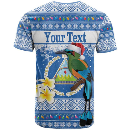 Personalized Nicaragua Christmas T-Shirt Turquoise-Browed Motmot With Coat Of Arms Graphic Tee