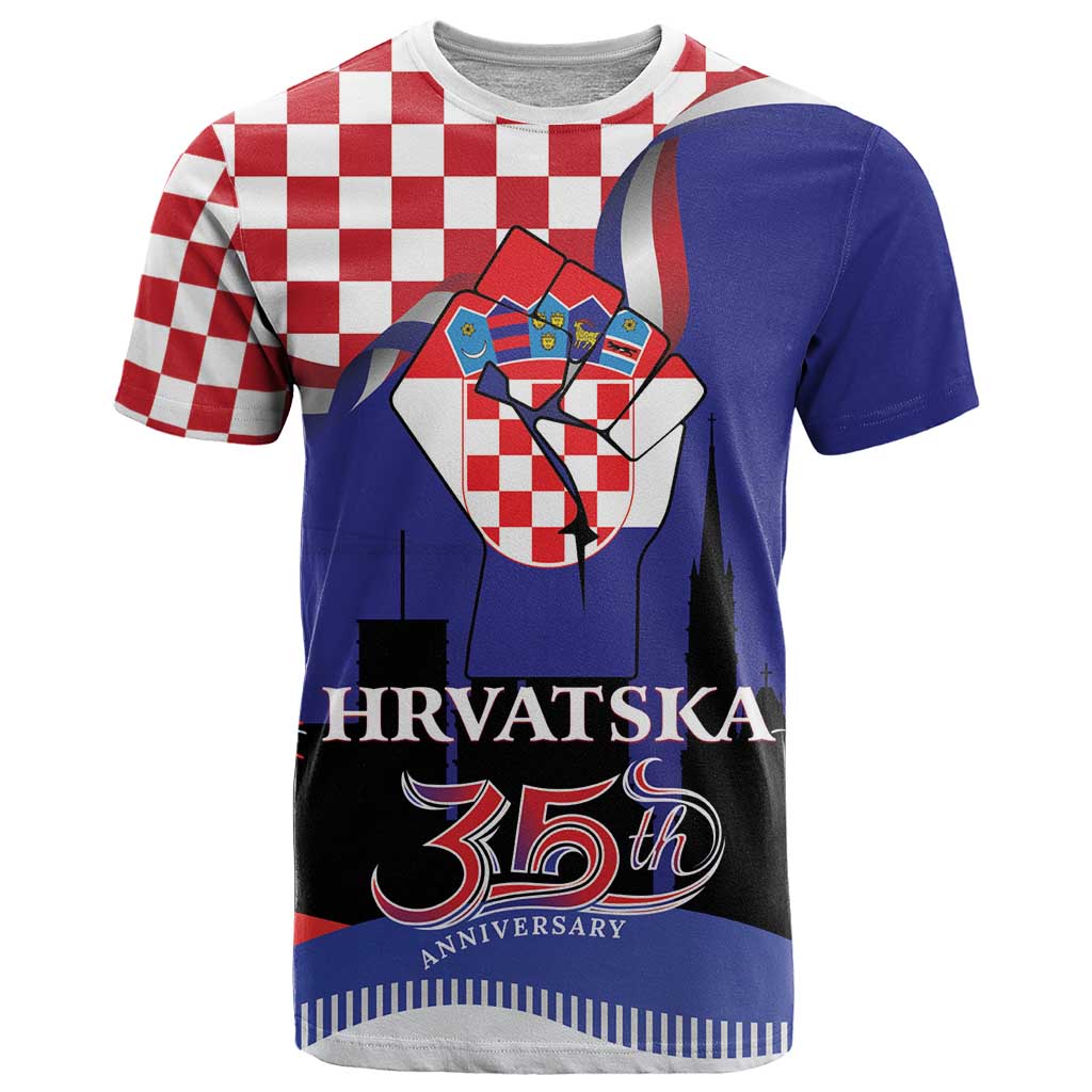 Croatia Independence Day T-Shirt Hrvatska Checkerboard 35th Anniversary Graphic Tee