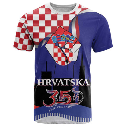 Croatia Independence Day T-Shirt Hrvatska Checkerboard 35th Anniversary Graphic Tee