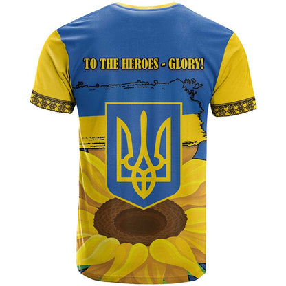 Ukraine Sunflower Peace Sign T-Shirt With Folk Patterns Graphic Tee