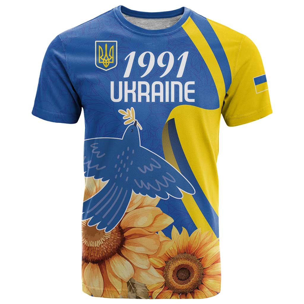 Personalized Ukraine Independence Day T-Shirt Peace Dove Sunflower Graphic Tee