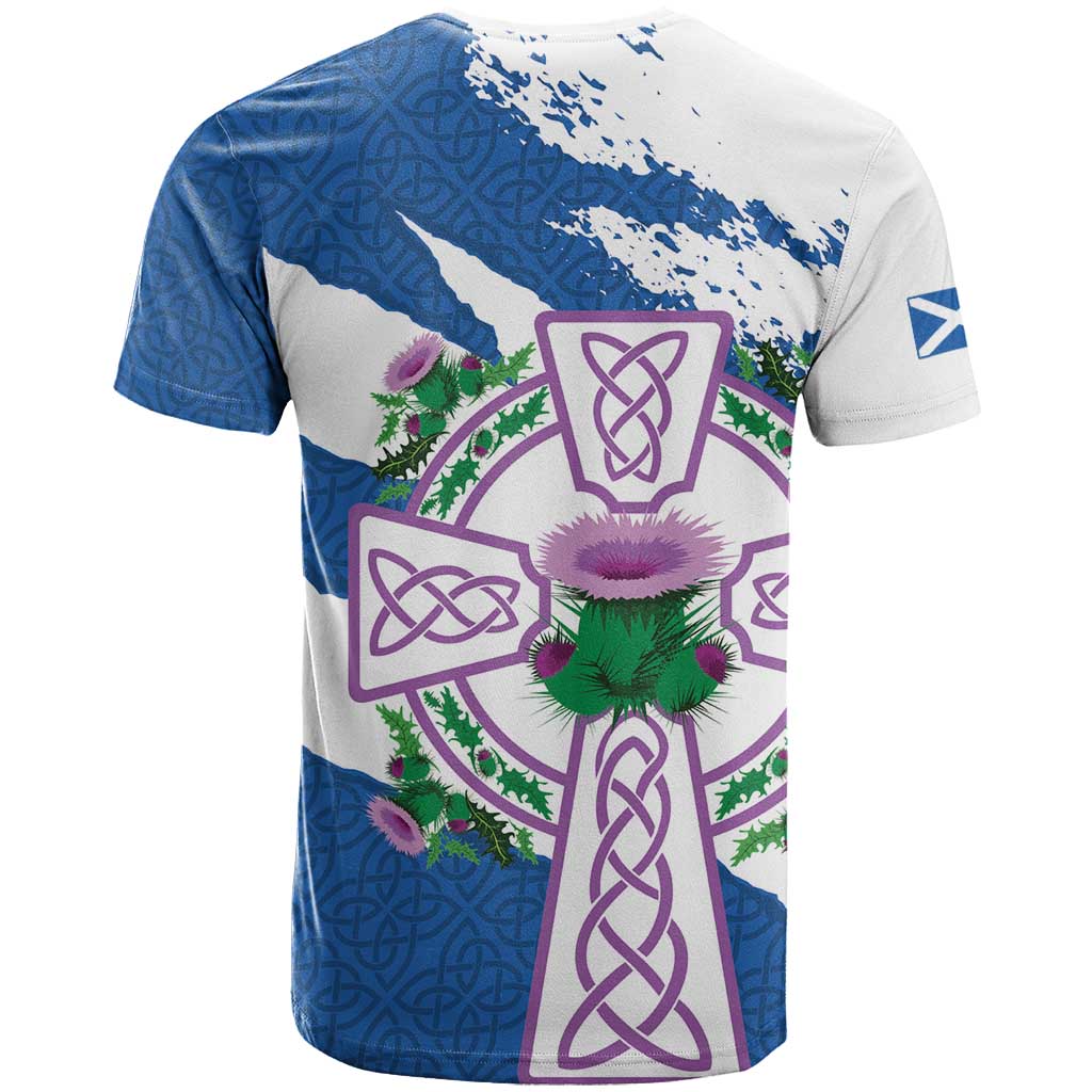 Scotland Celtic Cross T-Shirt Thistle Flowers Graphic Tee