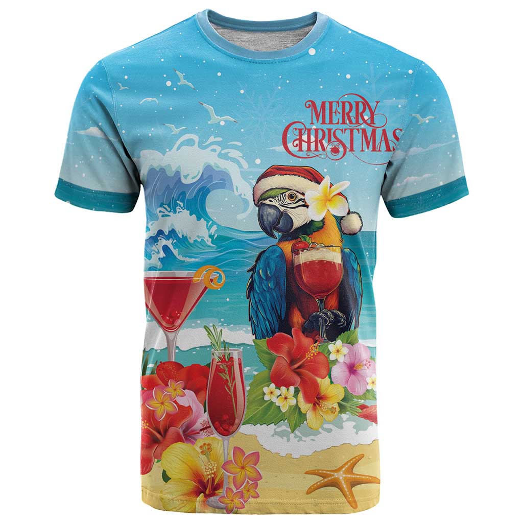 Saint Lucia Christmas T-Shirt Tropical Parrot With Rum Punch Cocktail Graphic Tee