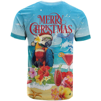 Saint Lucia Christmas T-Shirt Tropical Parrot With Rum Punch Cocktail Graphic Tee