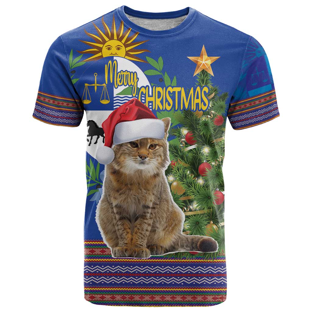 Uruguay Christmas T-Shirt Pampas Cat With Folk Pattern Graphic Tee