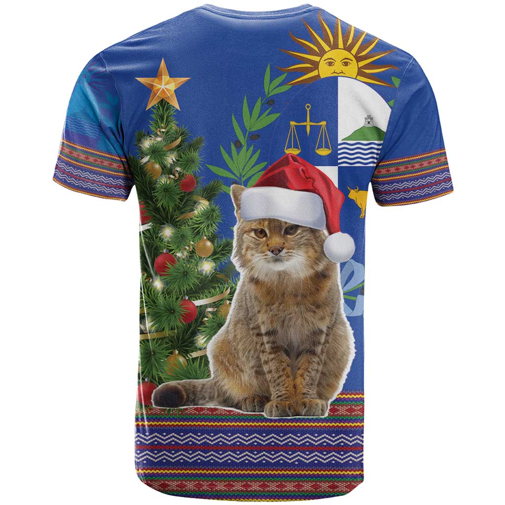 Uruguay Christmas T-Shirt Pampas Cat With Folk Pattern Graphic Tee