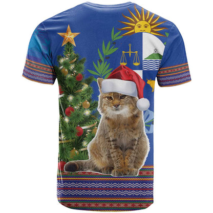 Uruguay Christmas T-Shirt Pampas Cat With Folk Pattern Graphic Tee