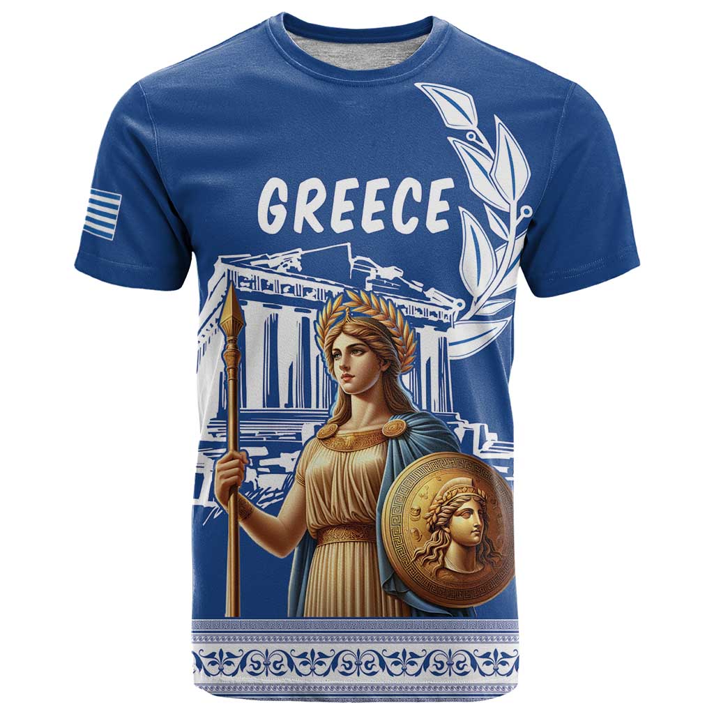 Personalized Greece Athena Goddess T-Shirt Parthenon Greek Key Patterns Graphic Tee