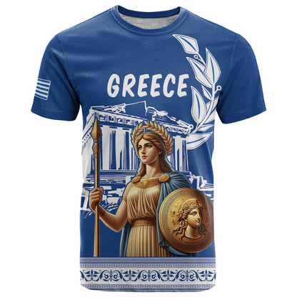 Personalized Greece Athena Goddess T-Shirt Parthenon Greek Key Patterns Graphic Tee