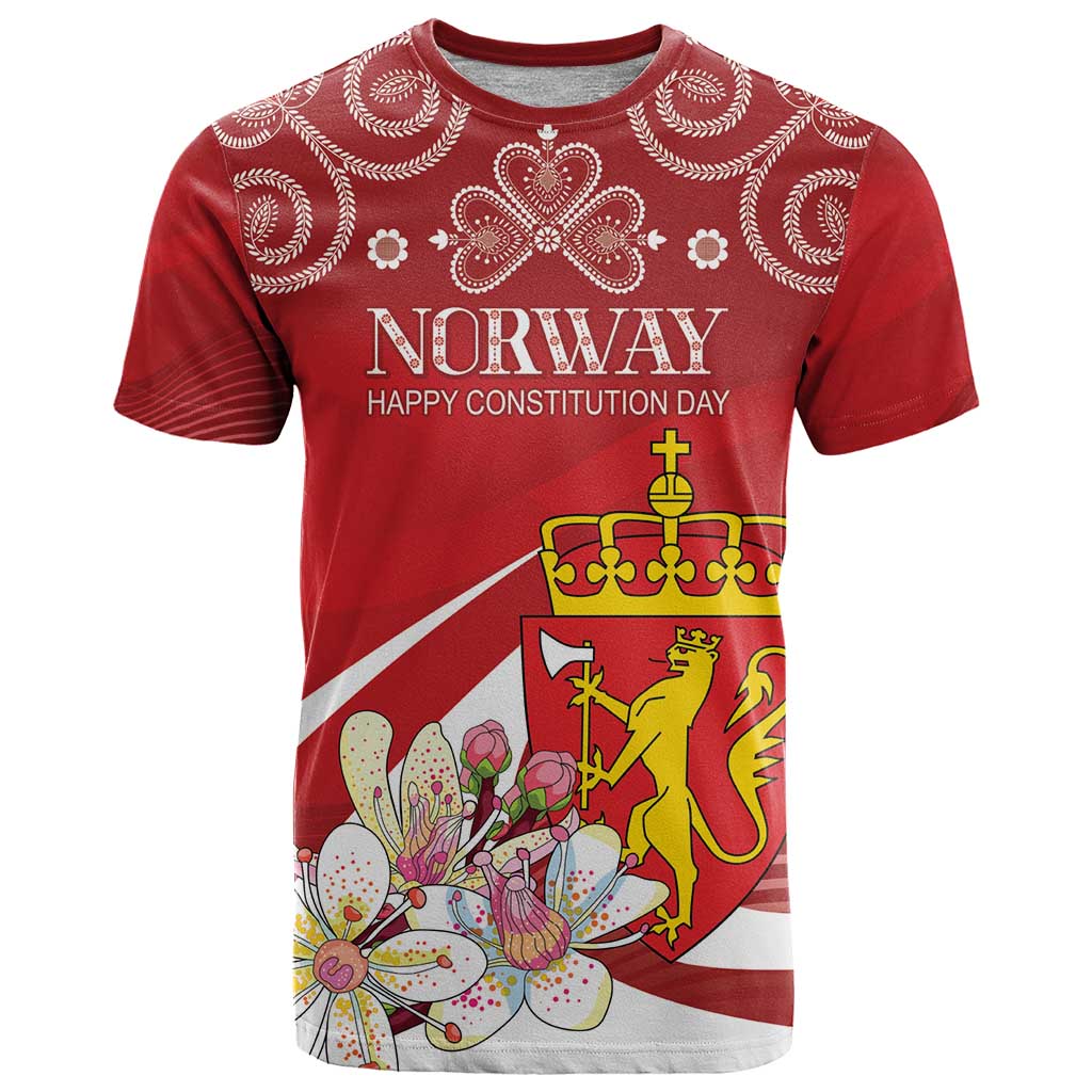 Personalized Norway Constitution Day T-Shirt Norwegian Lion Pyramidal Saxifrage Graphic Tee