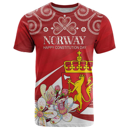 Personalized Norway Constitution Day T-Shirt Norwegian Lion Pyramidal Saxifrage Graphic Tee