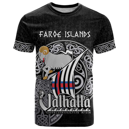 Personalized Viking Faroe Islands T-Shirt Valhalla Viking Pattern Graphic Tee
