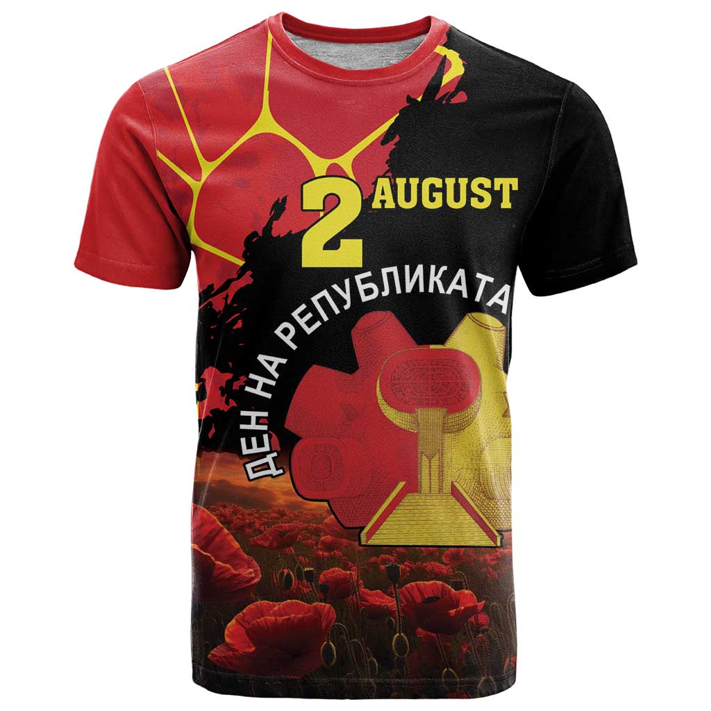 Personalized North Macedonia Republic Day T-Shirt Ilinden Monument Red Poppy Graphic Tee