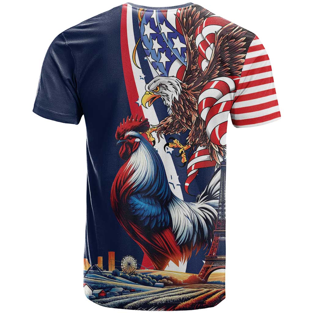 French American Heritage Month T-Shirt Gallic Rooster And Bald Eagle Graphic Tee