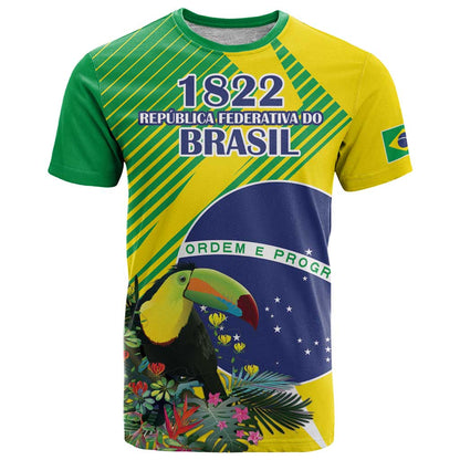 Custom Brazil Independence Day T-Shirt Toco Toucan Ordem e Progresso Graphic Tee