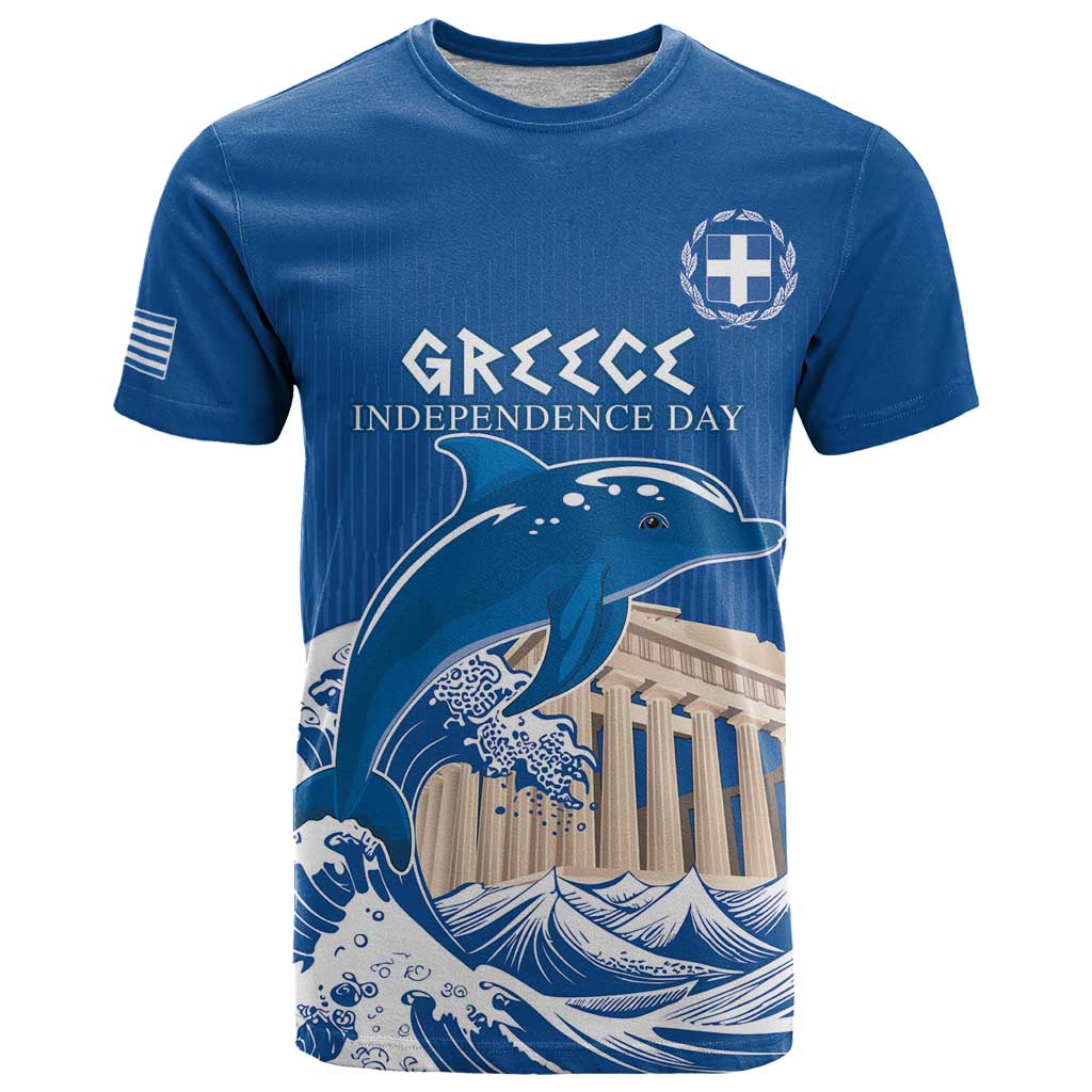 Personalized Greece Independence Day T-Shirt Parthenon Eleftheria i Thanatos Graphic Tee
