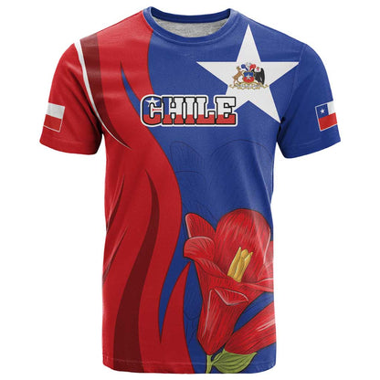 Custom Chile Independence Day T-Shirt Lapageria Flower With Coat Of Arms Graphic Tee