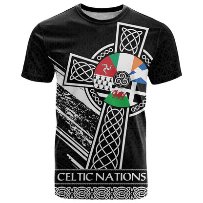 Cross Celtic Nations T-Shirt Six Celtic Countries Grunge Style Graphic Tee