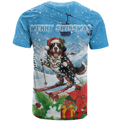 Switzerland Christmas T-Shirt Merry Swissmas Bernese Mountain Dog Graphic Tee