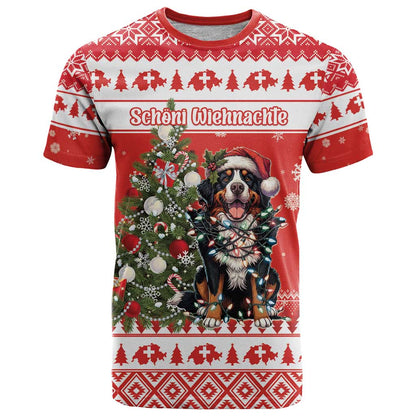 Personalized Merry Swissmas T-Shirt Bernese Mountain Dog Christmas Pattern Graphic Tee