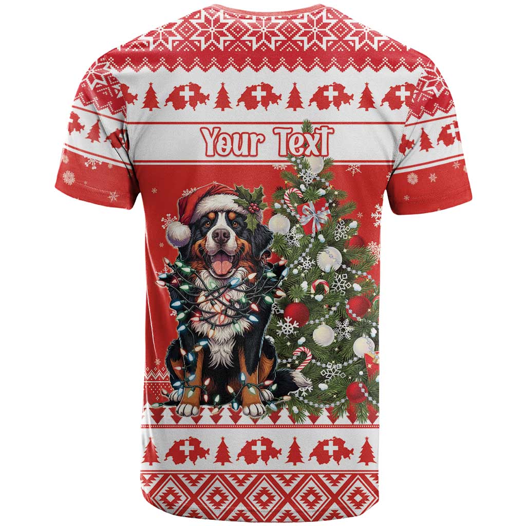 Personalized Merry Swissmas T-Shirt Bernese Mountain Dog Christmas Pattern Graphic Tee
