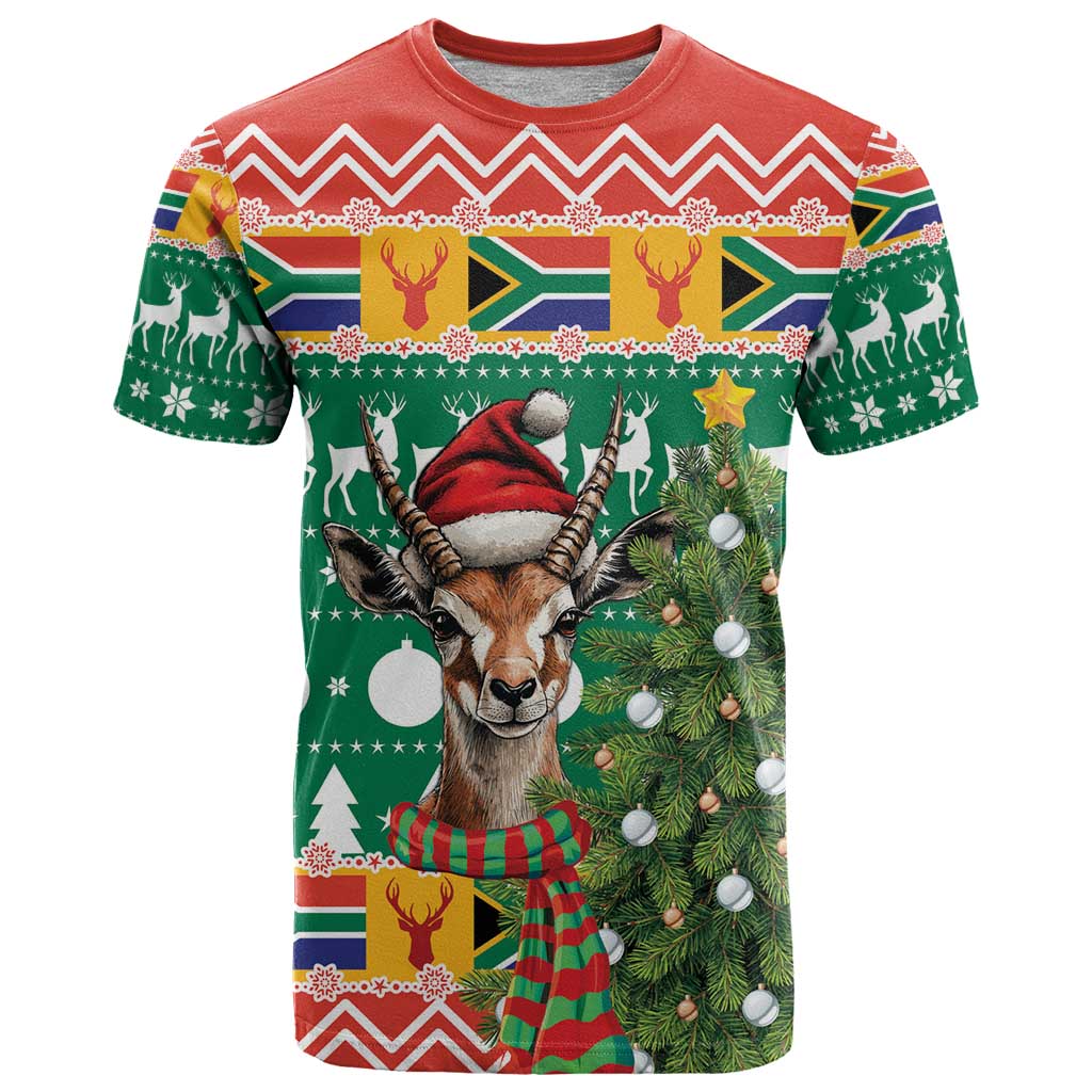 South Africa Christmas T-Shirt Springbok With Christmas Tree Graphic Tee