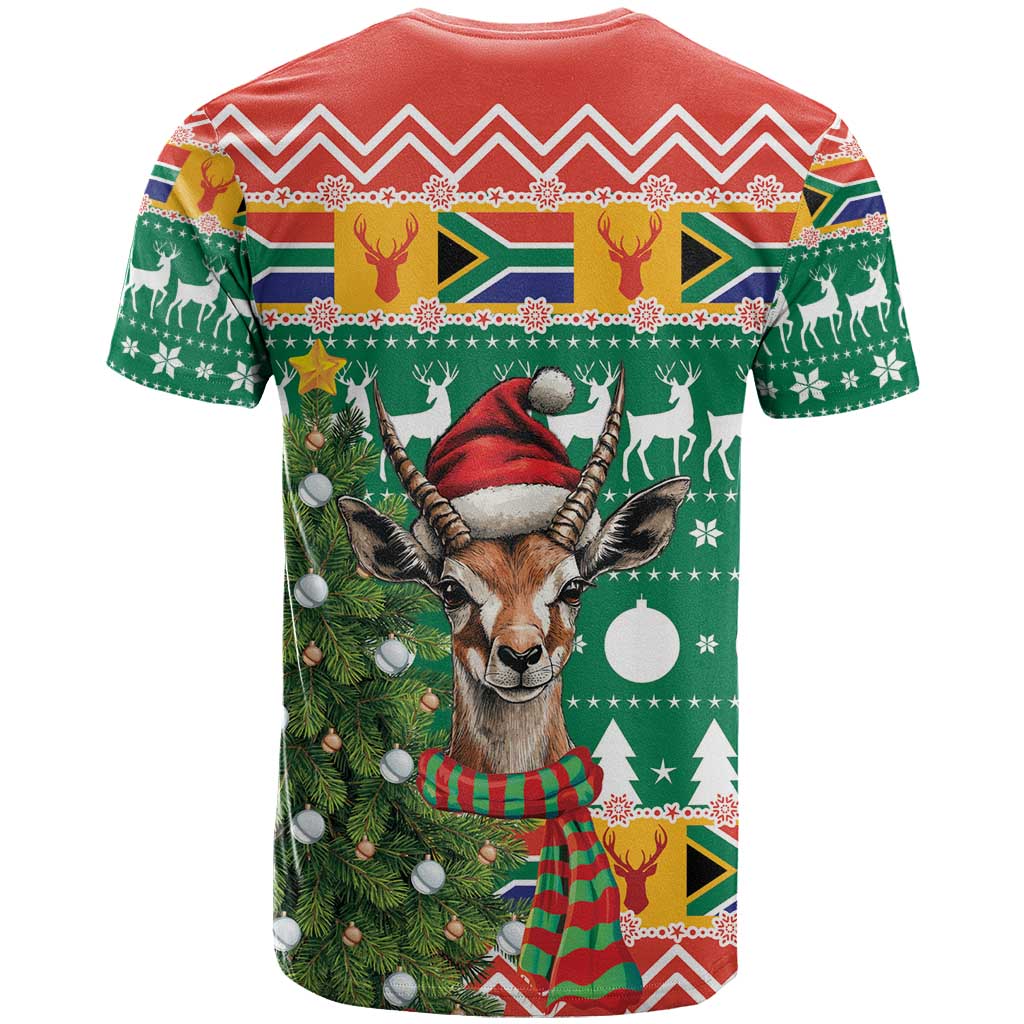 South Africa Christmas T-Shirt Springbok With Christmas Tree Graphic Tee